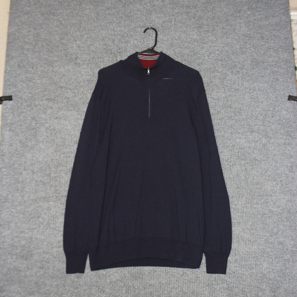 Brooks Brothers Quarter Zip Pullover Sweater Mens XL Navy Blue Mock Neck Knit